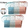 Pack of 12/24 Small Mini Clothespins with Plastic Rope, Cute and Sturdy Clothes Clips, Decorative Clips for Clothing