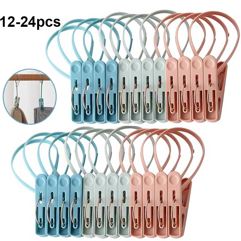 Pack of 12/24 Small Mini Clothespins with Plastic Rope, Cute and Sturdy Clothes Clips, Decorative Clips for Clothing