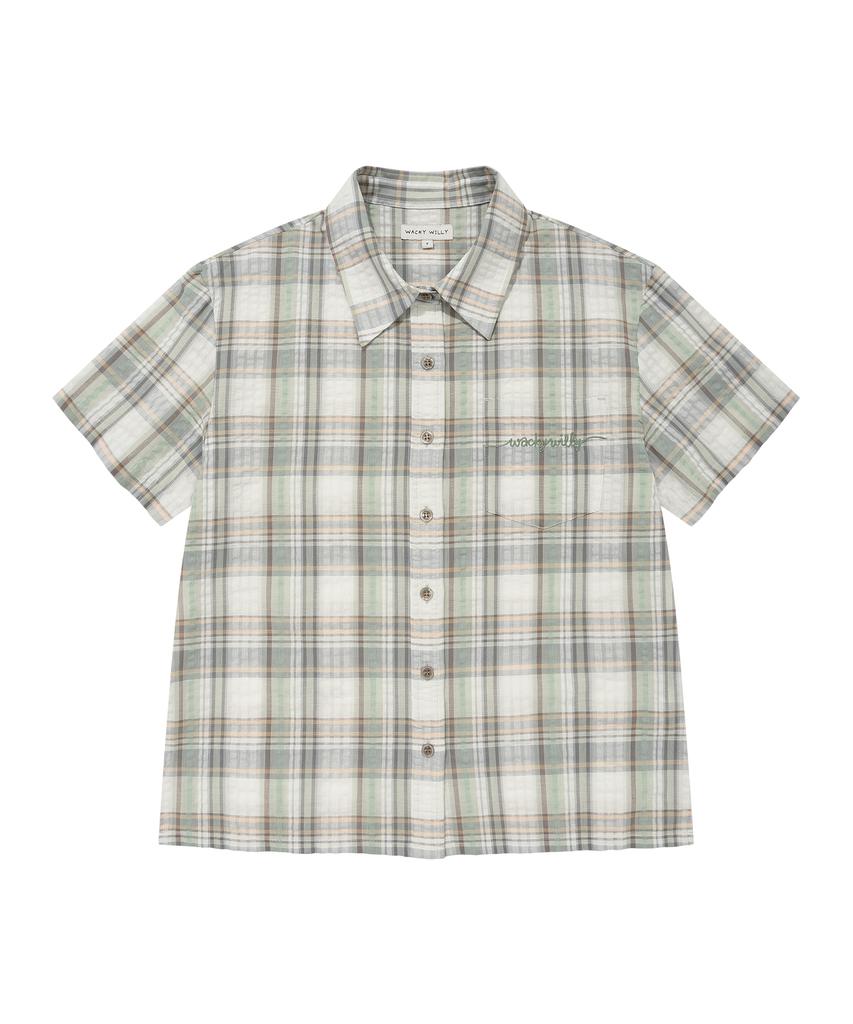 WACKY WILLY Women'S Semi-Oversized Check Short Sleeve Shirt Green