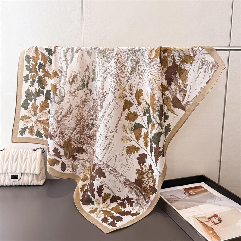 2026 New Flower Print Satin Square Silk Scarf for Women Muslim Hijab Lady Neckerchief Shawl Wraps Headband Handle Bag Ribbon
