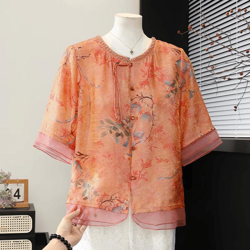 Elegant New Chinese Style Printed Summer Blouse for Women