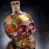 Floral Skull Design Decanter Gothic Decanter, Hand Painted Glass Liquor Bottle with Stained Design, 3D Carved Wine Dispenser for Home Bar, Halloween
