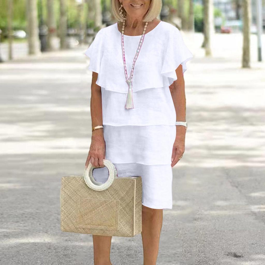 Women's Fashionable And Casual Flared Sleeve Round Neck Solid Color Loose Dress