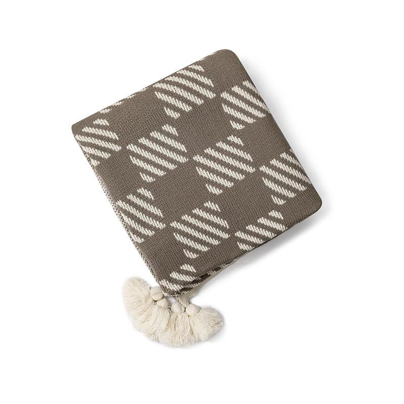 Boho Throw Blanket Ethnic Wave Tassel Knitted Sofa Cover Blanket Window Air Conditioning Blanket Cozy Office Home Napping Blanket