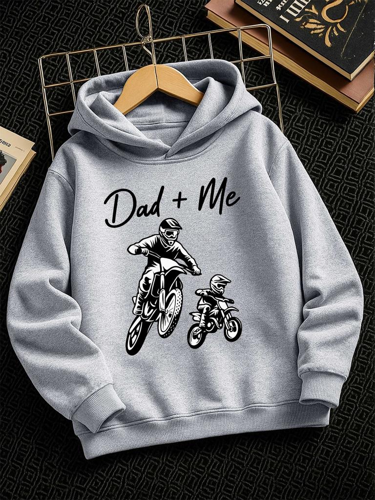 Boys' stylish winter hoodie featuring a black motocross rider graphic—perfect for autumn and winter sports activities.