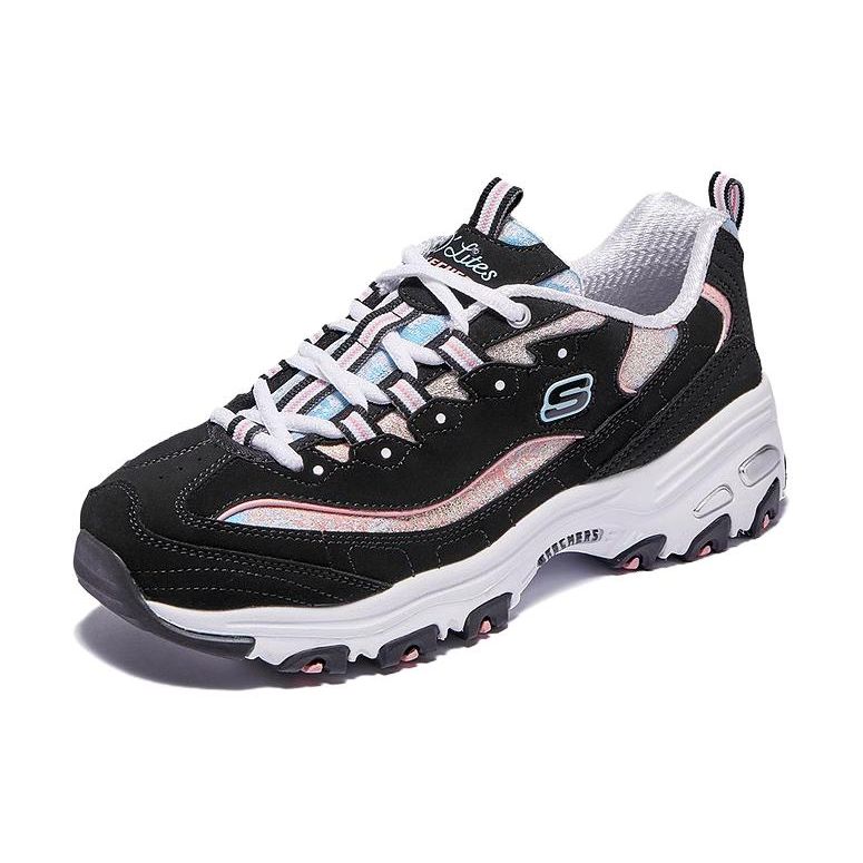Skechers DLites 1.0 Mesh Synthetisch Leer Comfortabel Veelzijdig Duurzaam Lage Top Dad Schoenen Dames sneaker Zwart Roze Blauw 149793-BKMT