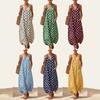 Women Sleeveless V Neck Polka Dot Midi Dress with Pockets Casual Flowy Summer Dress
