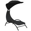 VidaXL Chaise longue avec auvent noir 167x80x195 cm tissu et acier, chaise longue, lit de repos, chaise longue de jardin, 362706