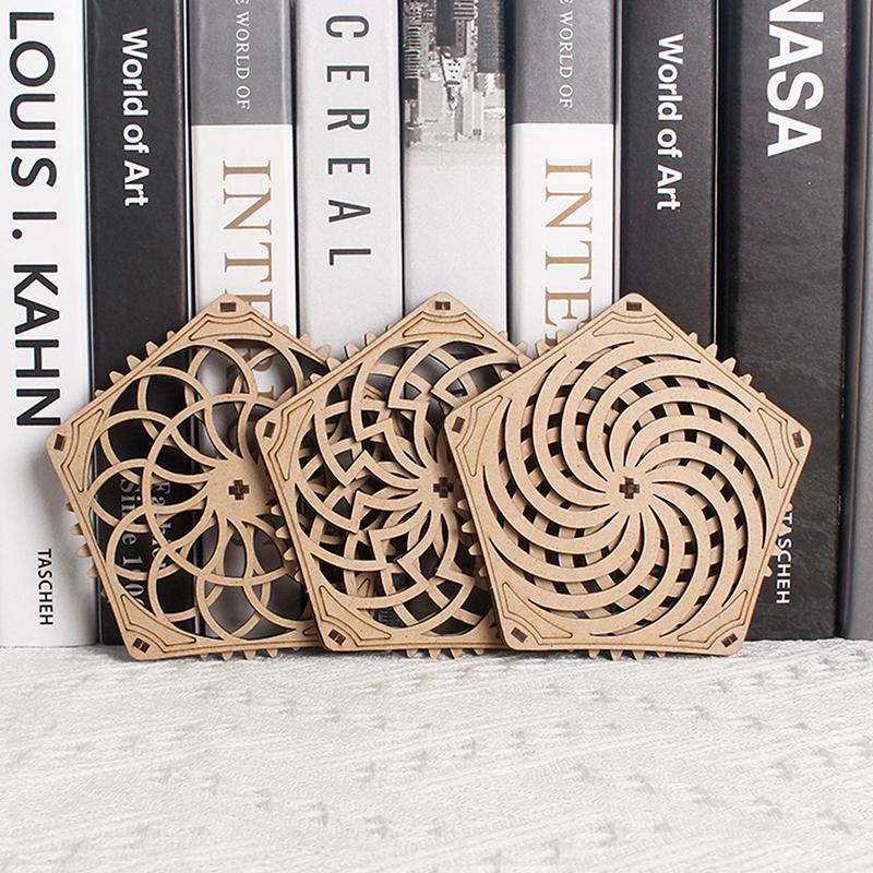 Kinetic Coaster Handmade Unique Pentagram Design Swivel Wooden Coasters Subtle Spiral Texture For Home/Office Decor Gifts