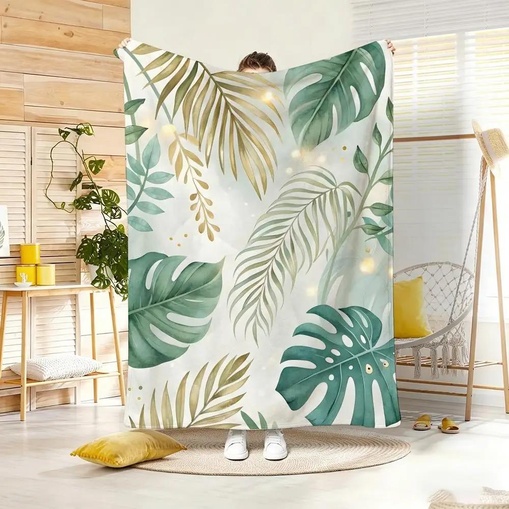 Fresh Leaf Repeat Throw Lightweight Flannel Blanket Soft Skin-friendly for Summer Cooling