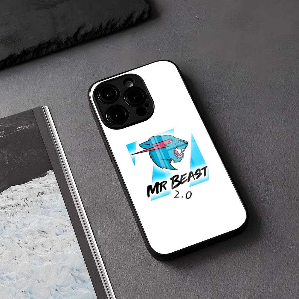 M-Mr Beasts Obal na telefon Pro IPhone 17 Air 16 E Pro Max 15 14 13 Mini 12 Pro 11 Max Plus Černý skleněný kryt