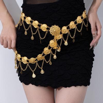 Metall Vintage Münzgürtel für Damen, Verstellbarer Kleiderbund, Taillengürtel mit Schmetterlingsblumen und Fransenrändern, Accessoire für Kleid.