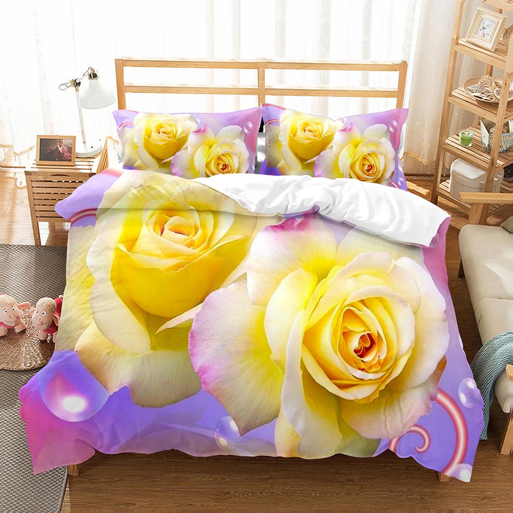 Comforter Romantic Rose Twin Queen Floral Bedding Set Microfiber Blossom Flowers For Valentine'S Day Wedding Decor