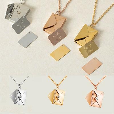 Stainless Steel English Letter Card Commemorative Design Necklace Artistic Envelope Open Titanium Steel