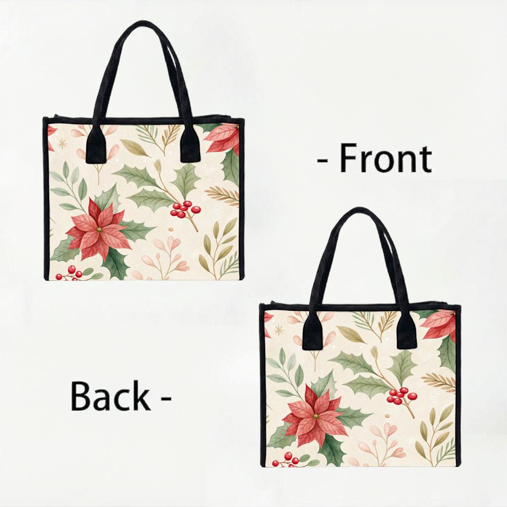 Christmas Poinsettia Print Casual Tote Bag for Daily Shopping Travel Use