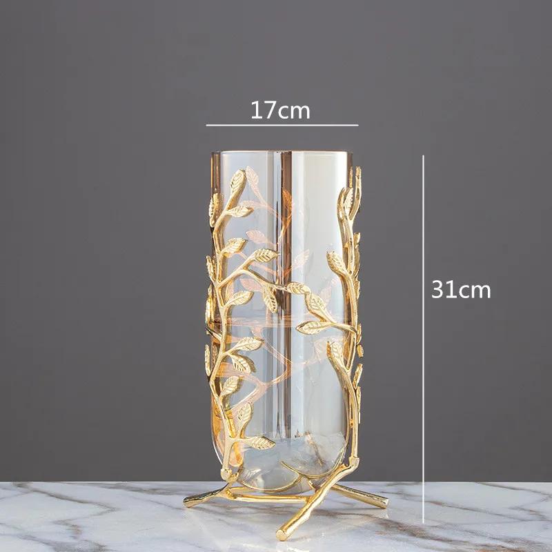 Glass Metal Vase Hollow Gold Metal Frame Branches Rattan Transparent Flower Vase Flower Arrangement Hydroponics Home Decoration