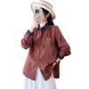New Japanese simple casual style double-layer cotton yarn pure cotton shirt women's loose and thin retro printed long-sleeved shirt