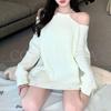 Coco Yuka Knit Sweater Mini Long Loose Sexy Tunic Solid Pearl Detail Size & Off-the-Shoulder Dress, Sleeves, Fit, Dress, Off-the-Shoulder, Cute,