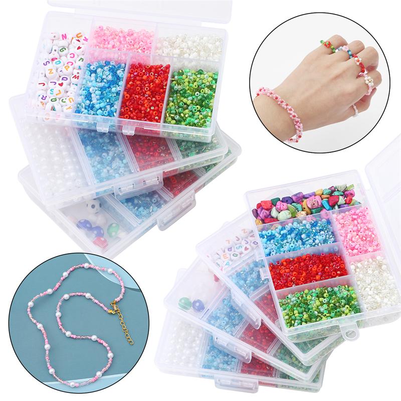 3500 pièces/boîte de perles de rocaille, perles de l'alphabet, perles de pierre naturelle, perles de verre lampwork, kit de perles de champignons pour la fabrication de colliers, bracelets, boucles d'oreilles, bijoux