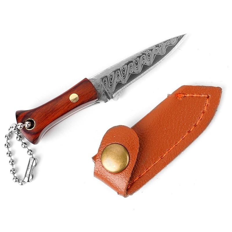Wooden Handle Mini Knife with Leather Cover Multitool Hand Tools Express Cutter Keychain Pocket Knife Gift for Men Women