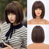 Short Bob Wig With Bangs Synthetic Wigs For Women Straight Ombre Rose Red Pink 12 Inch Heat Resistant Lolita Cosplay Party Hair