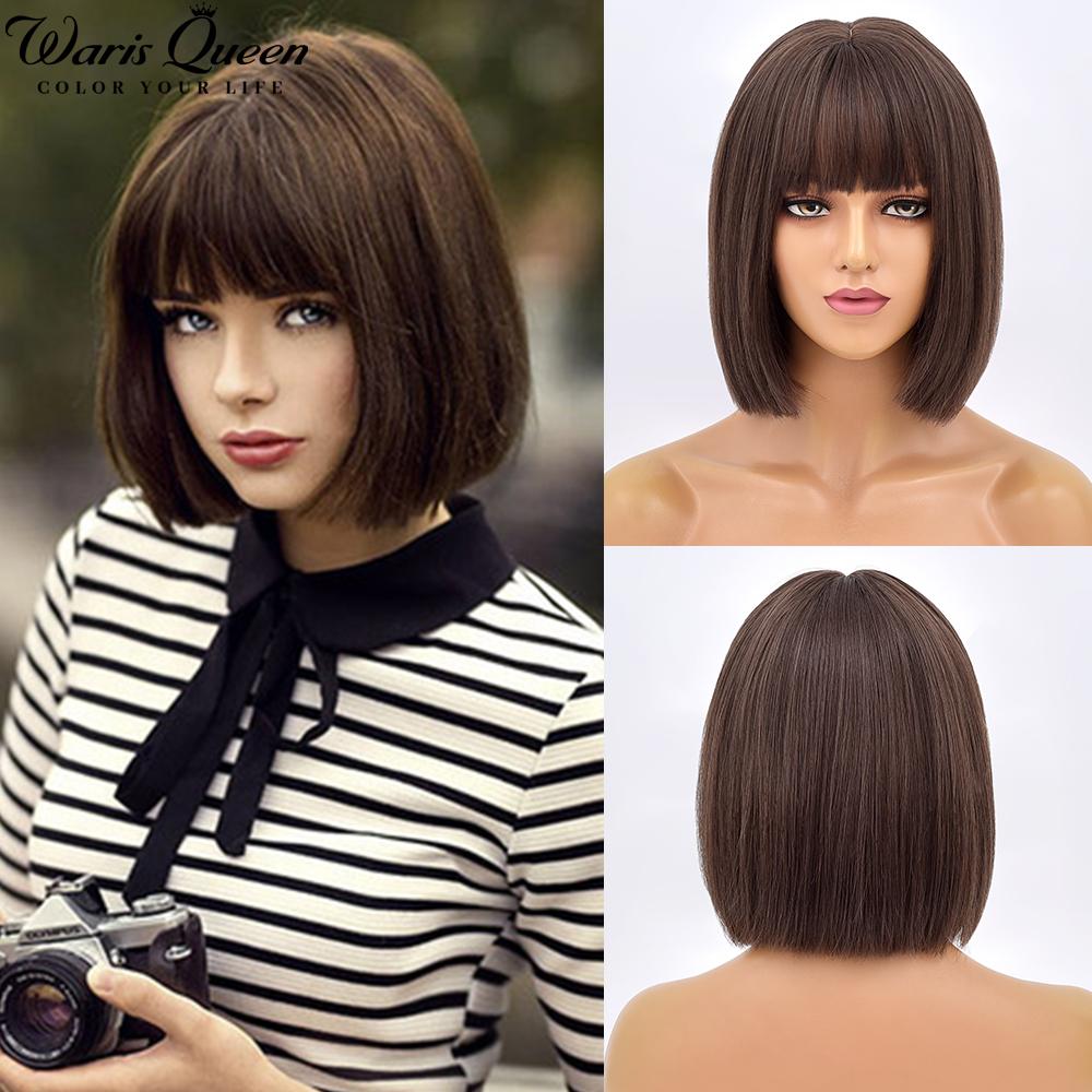 Short Bob Wig With Bangs Orange Stright Wigs For Women  Natural Lolita Daily Party Cosplay Hair Heat Resistant Synthetic Wigs