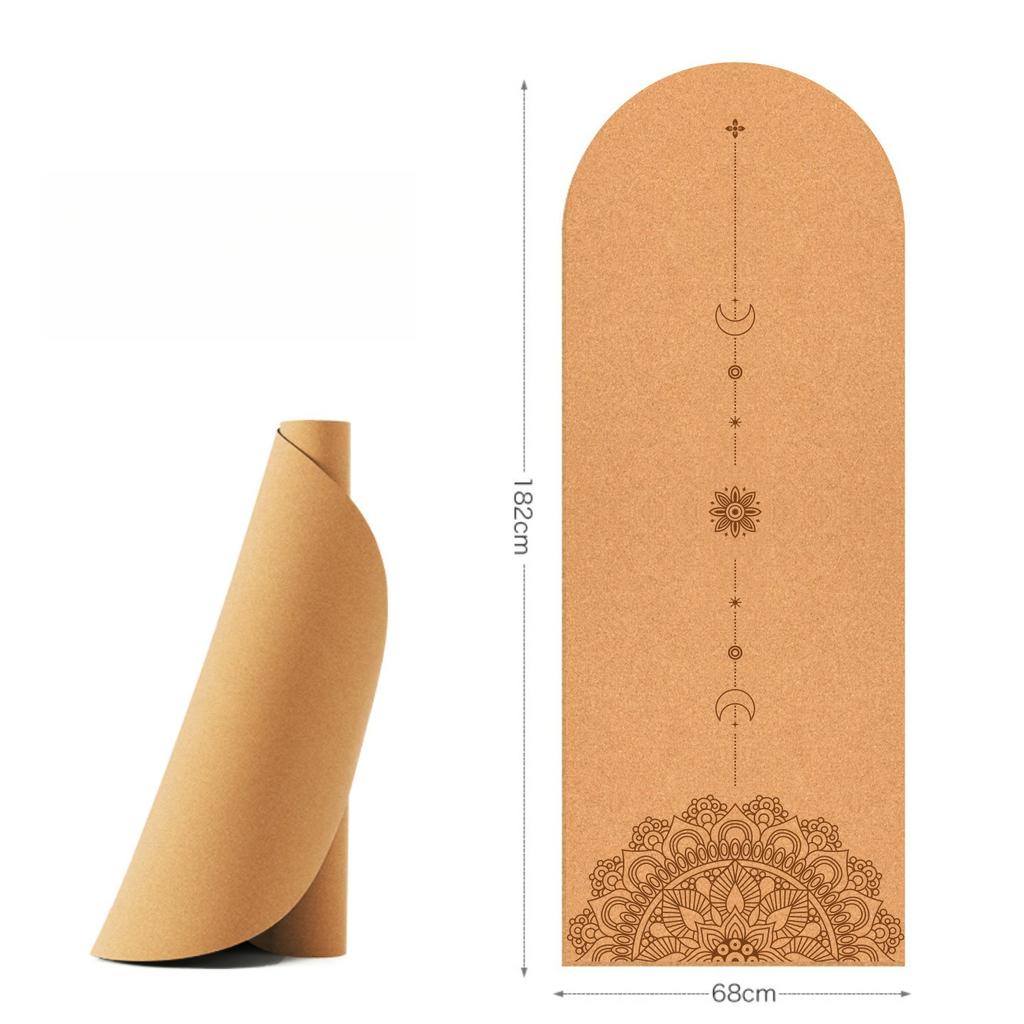 Natural Rubber Arch Shape Cork Yoga Mat Printed Non-slip Sports Mat Sweat-absorbing Oval Curve Pilates Mats 182*68cm*0.5cm
