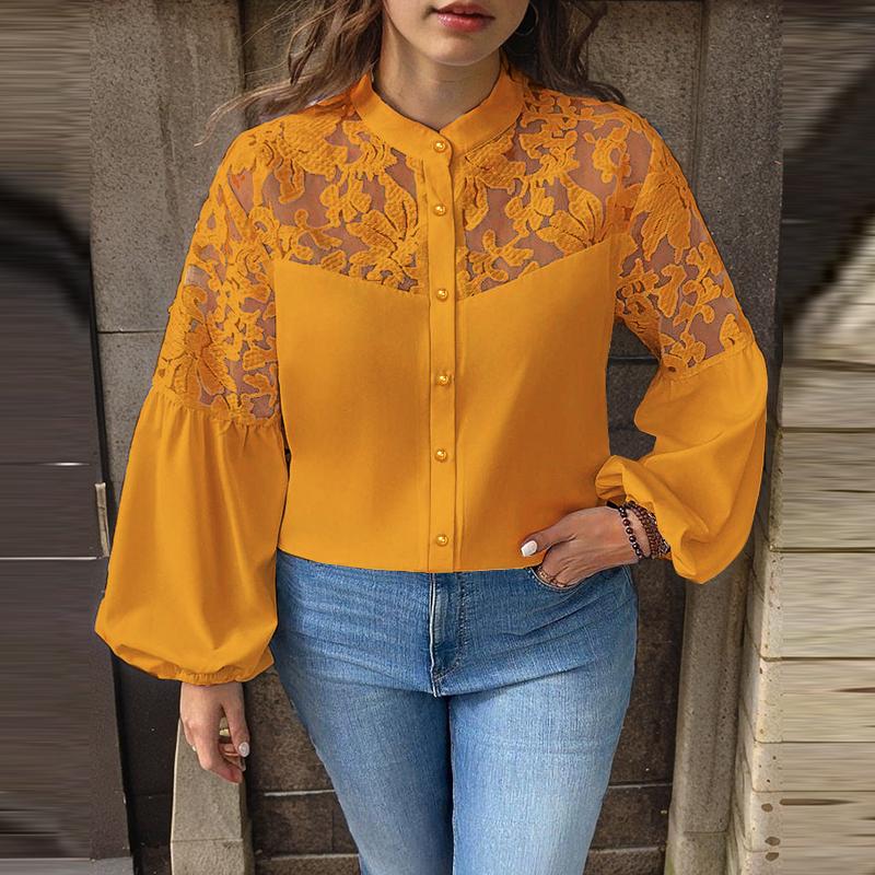 

ZANZEA Женские винтажные рубашки с круглым вырезом и длинным рукавом