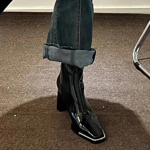 White Ankle Boots Leather Women's Shoes Winter Footwear Zipper Boots-Women Luxury Designer Low 2024 Rock High Heel Ladies