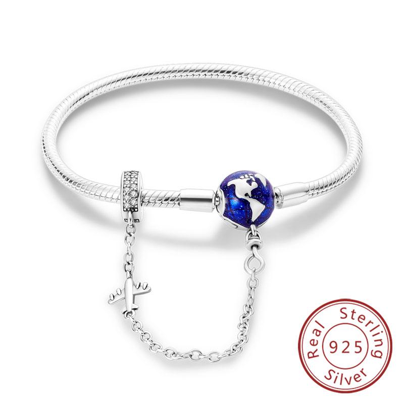 Originální náramek 925 Sterling Silver Náramek s přívěsky 17-20CM Zlaté Srdce Klíč Lásky Vločka Náramek Manžeta Dámské Šperky Dárek