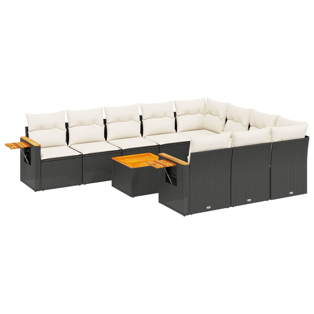Vidaxl 11-Cz. Garden Lounge Set, Cushions Black Rattan Pe