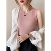 Gilet à bretelles femme printemps et été nouveau ajusté sans manches tricoté basique T-shirt à col rond élastique avec haut