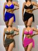 European & American Sexy Three-Piece Bikini Set with Gauze Skirt - Solid Color Celebrity Style Swimsuit