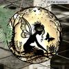 2D Flat, 1pc Vintage Fairy & Butterfly Metal Wall Art - Moonlit Night Round Aluminum Sign with Golden-Toned Silhouette, Waterproof, Perfect for