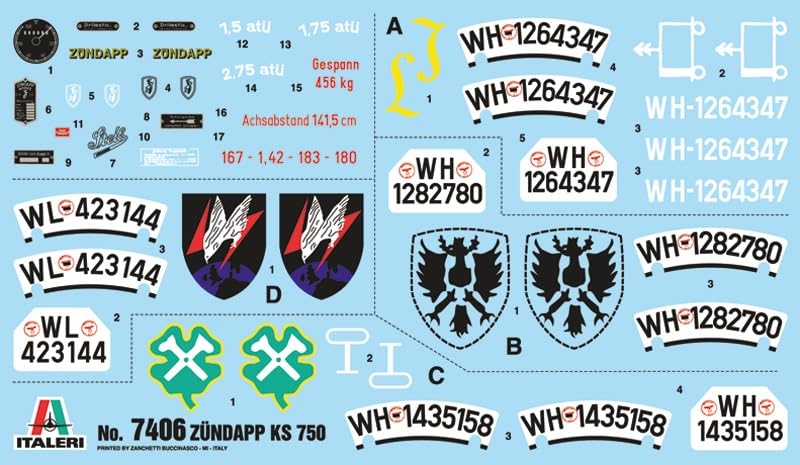 PLATZ Italeri WW2 German Zundapp KS750 Sidecar Plastic Model IT7406 1/9