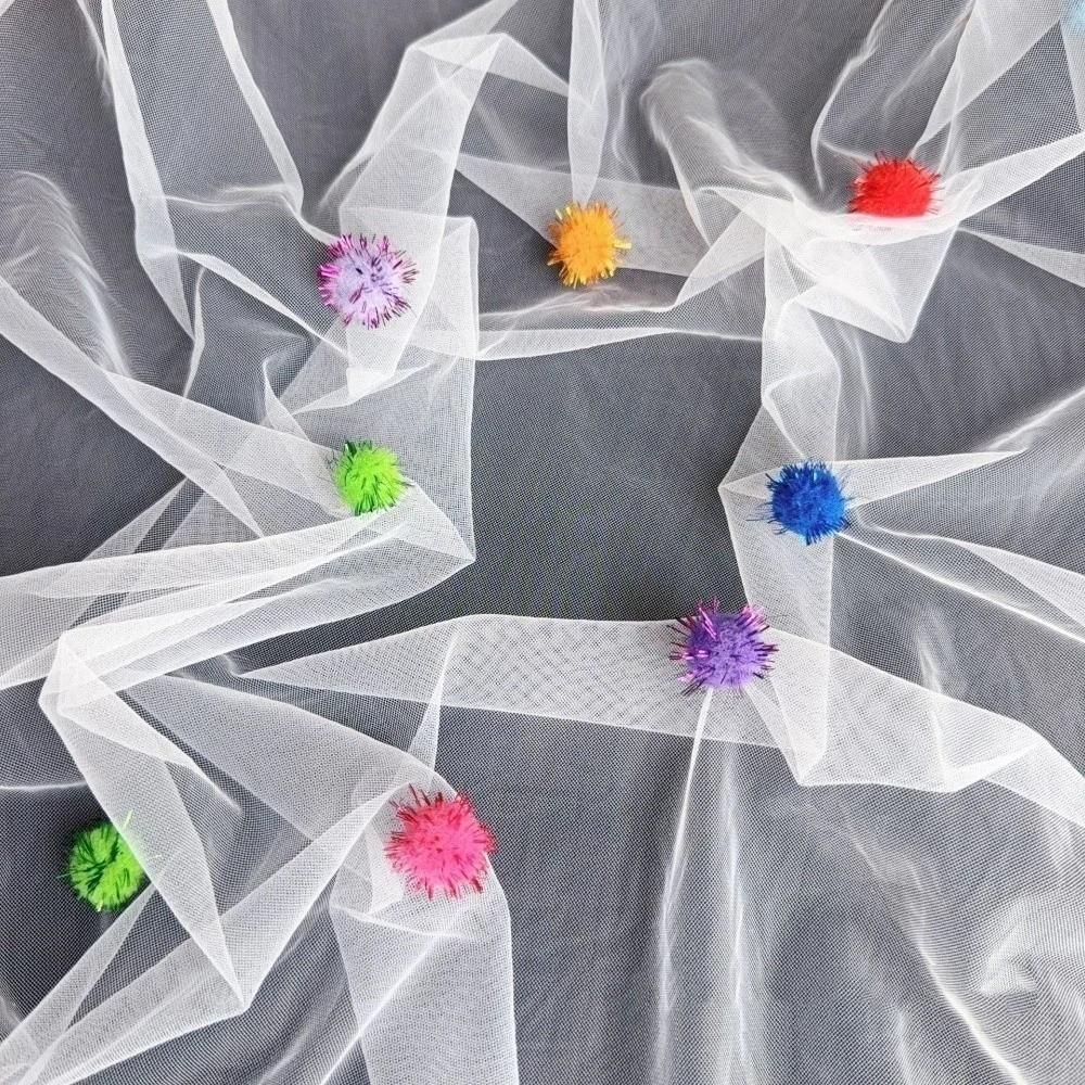 Romantic Tulle Table Runner Handmade Colorful Table Cover Pom-Poms Tablecloth Party Decor