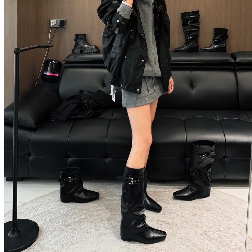 Fashion Cool Handsome Trendy Two Wear Detachable Retro Boots Belt Buckle Straight Boots Women's Premium Pant Pants Boots