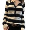 Elegant European and American Women's Clothing Beautiful Fall and Winter New Arrival Stripes V Neck Long Sleeves Sexy Silm Base Knitwear