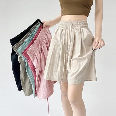 Pantaloncini Estivi da Donna Casual Monocolore Due Tasche Vita Elastica Pantaloncini a Vita Alta Larghi per Ragazze Morbidi Pantaloncini da Spiaggia da Donna