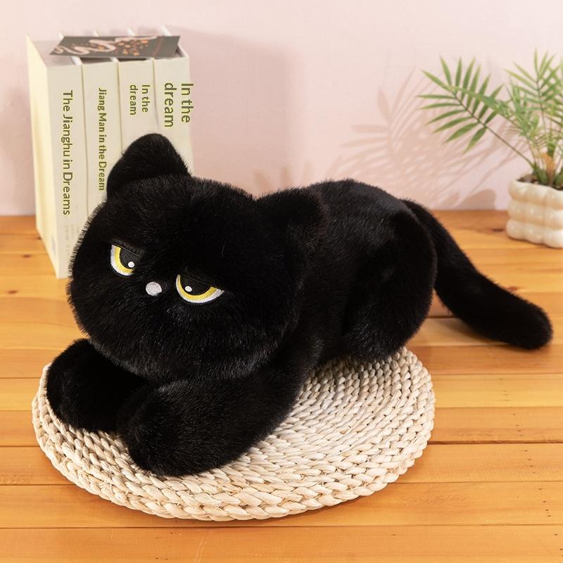 Black Lying Cat Stuffed Animal Soft Fluffy Simulated Plush Doll for Cat Lovers Collectible Kids Gift