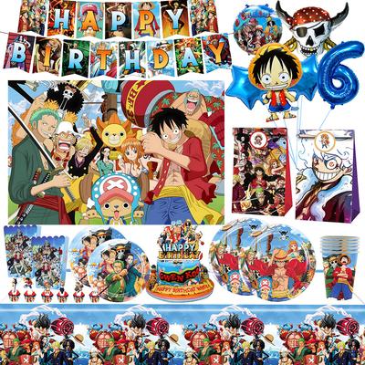 One Piece Geburtstagsdeko Ballons Luffy Zoro Einweg-Partygeschirr Banner Kuchen Geschenktüten Jungen Babyparty Zubehör Runde Sensorische Kompressions-Hüpfbälle