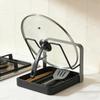 Pot Lid Holder Rack with Drain Tray Space Saving Kitchen Organizer for Pan Lid, Spoon Spatula, Cabinet Countertop Storage