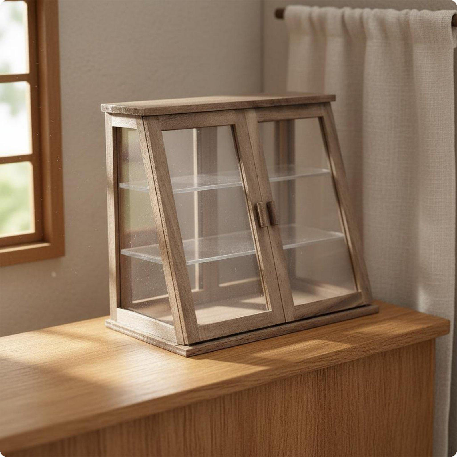 1/12 scale Dollhouse Double Door Cabinet Fine Workmanship Miniature Wooden Display Authentic Plain Walnut
