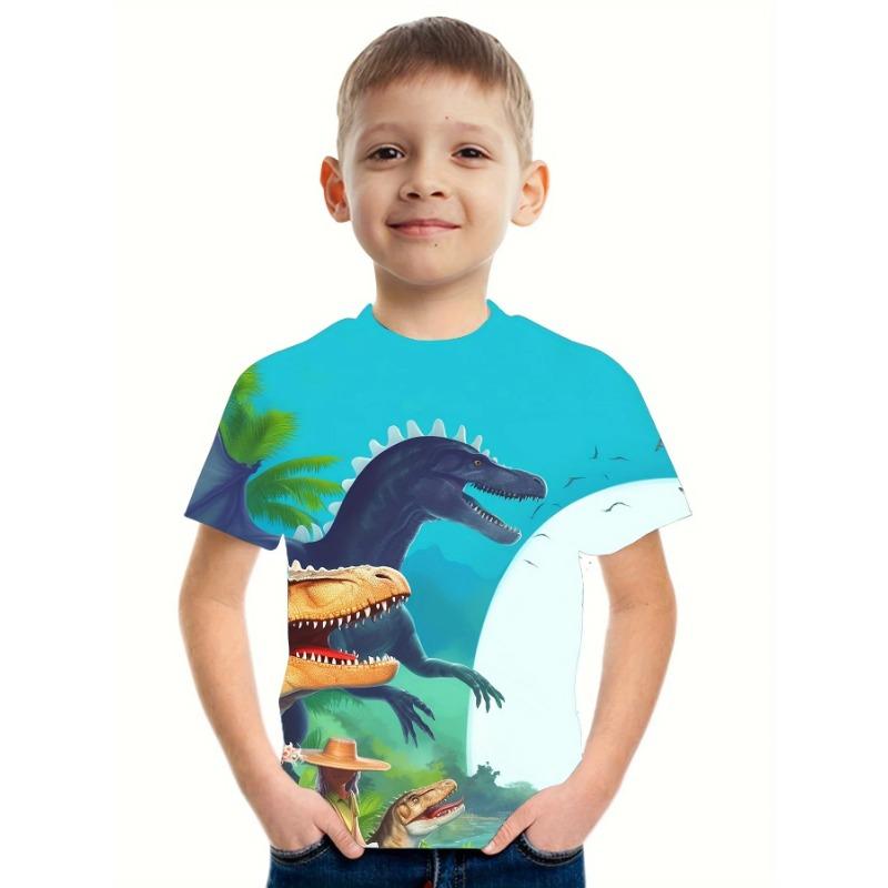 Summer Round Neck 3D Printed Dinosaur Pattern Top Fashionable Casual Short Sleeved Children's Boy T-shirts