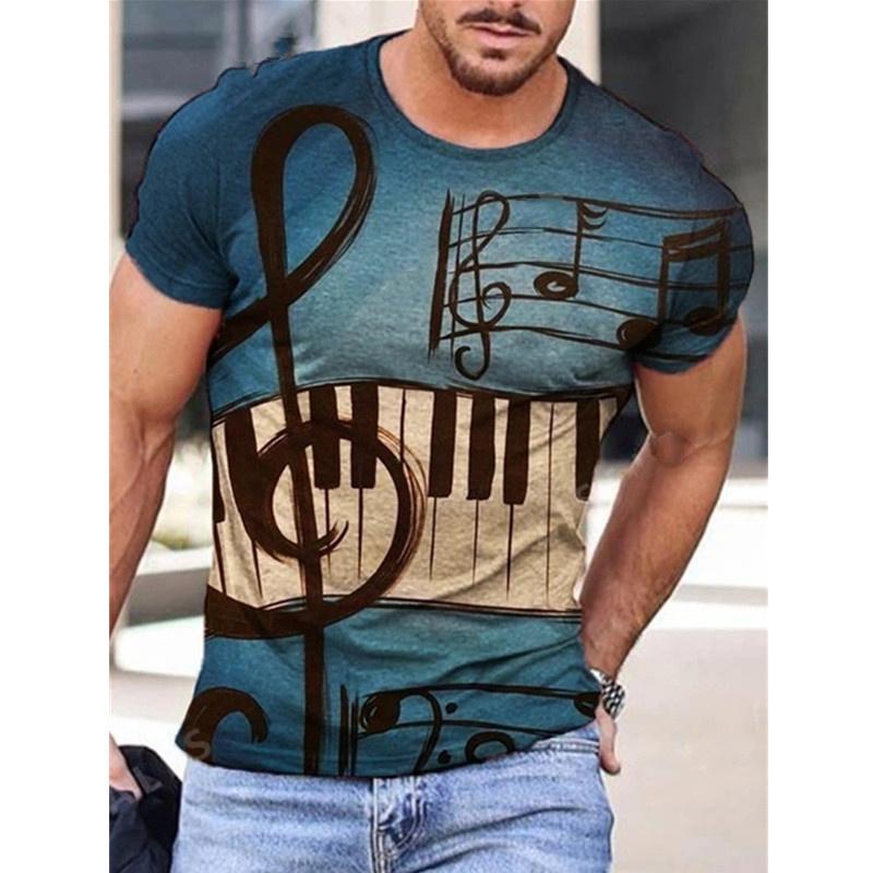 3D Gedrucktes Musik T-Shirt Für Männer Klavier Muster T-Shirts Sommer Lässige Übergroße T-Shirts Rundhals Oberteile Kurzarm Streetwear