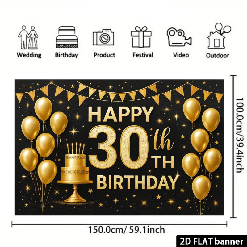 Luxurious Black and Gold Color Theme Birthday Backdrop for 30th Birthday celebrationXY