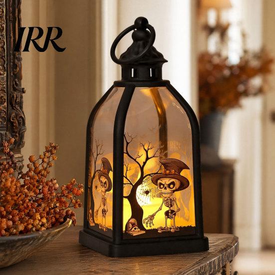 Halloween Decoration Candle Lantern, Decorative Spooky Witch Skeleton Pumpkin Tabletop Party Supplies Light for Haunted House, Front Porch,