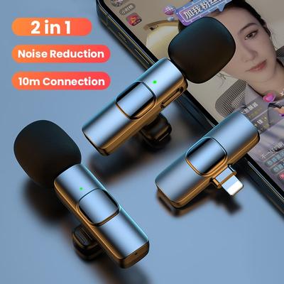 YurKem For iPhone Lightning Type-c Wireless Lavalier Microphone Portable Audio Video Recording Mini Mic Live Broadcast Gaming IOS Android Phone