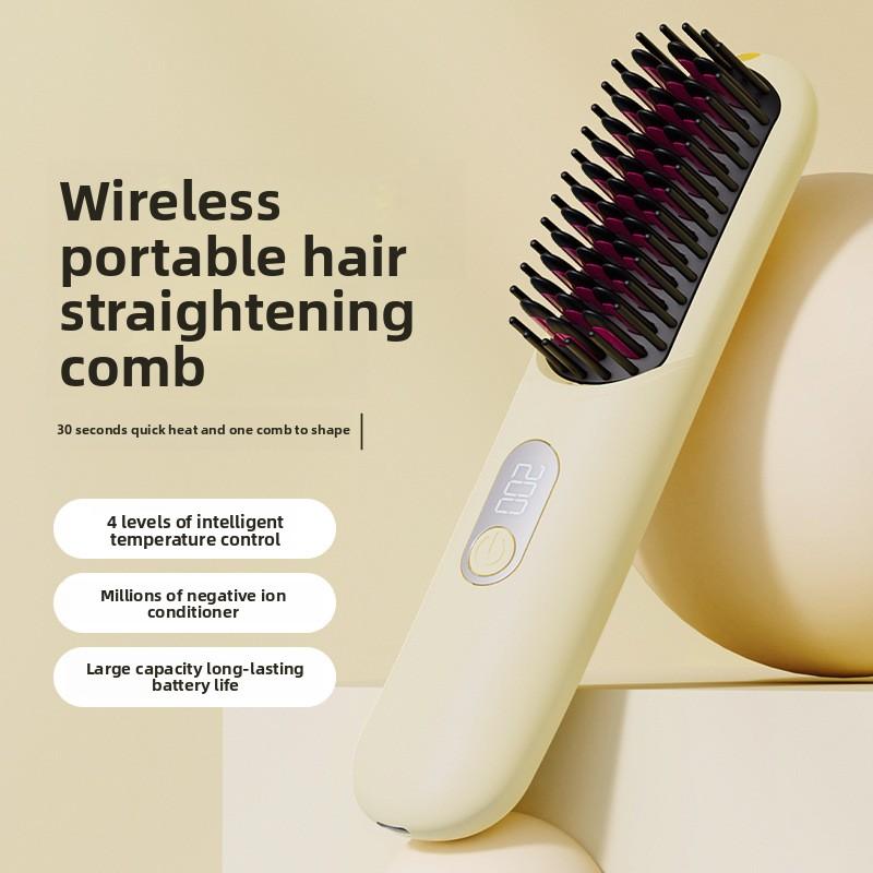 Cross-border Wireless Ceramic Coating Hair Straightening Comb with Negative Ions Dual-Use for Curling & Straightening