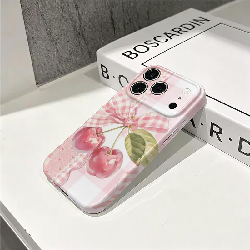 Ruffled Pink Gingham Cherry Art Graphic Design Sweet Pattern Film Aesthetic Protective Shockproof Bumper Phone Case Cover For iPhone 14 1516ProMaxPlus
